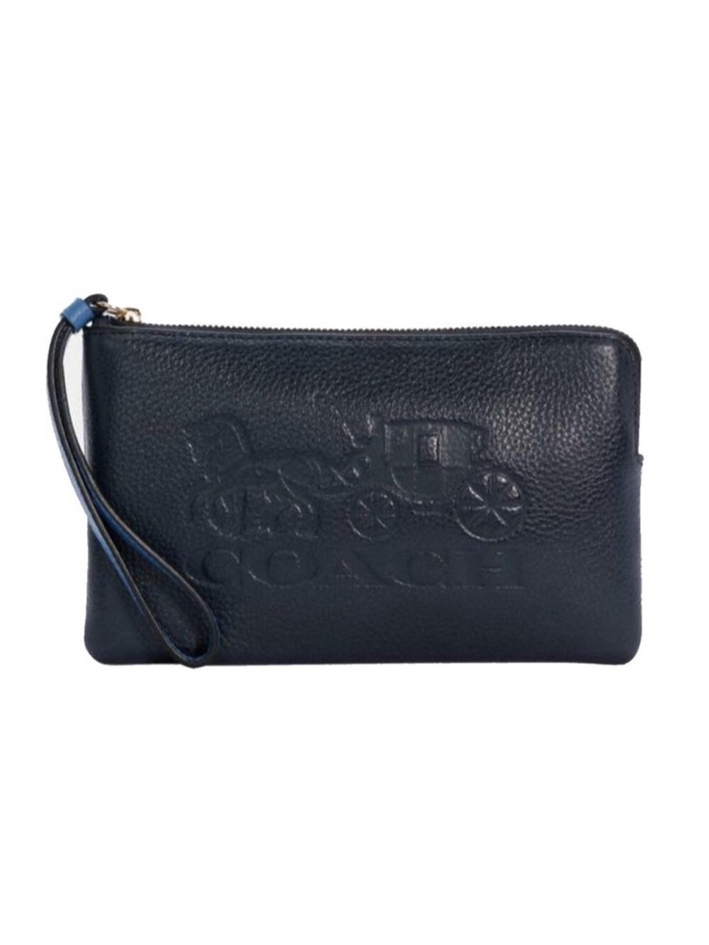 Coach Large Corner Zip Wristlet Wallet With Horse And Carriage Navy